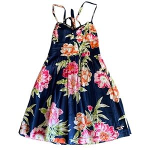 Hollister Y2K navy blue floral halter dress